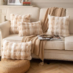 Pack of 2 Thick Plush Throw Pillow Covers Fluffy Wave Faux Fur Decorative Cushion Covers Soft Wool Pillowcase for Sofa Couch Livingroom 18x18 Inch White Beige