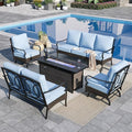 Sophia & William Patio Furniture Set with Fire Pit Table, 5 PCS Metal Outdoor Conversation Set with Fire Pit Table, 2 Sofa Chairs,1 Loveseat, 3-Seater Couch for Outdoor Seating, Backyard, Porch(Blue)