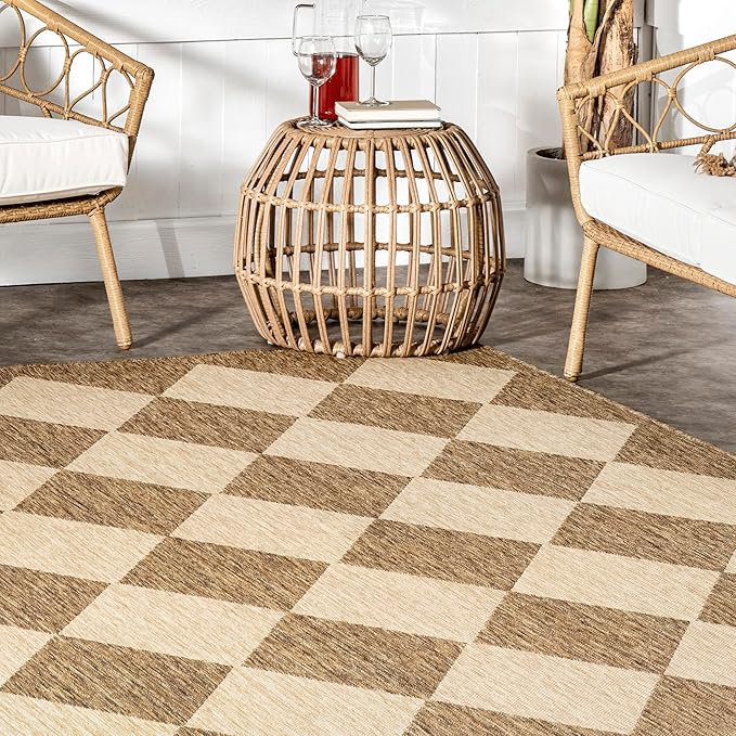 nuLOOM Outdoor Performance Collection Sabina Brown/Ivory, 2' x 10', Soft and Cozy, High Traffic, Stain Resistant, Easy Clean, Durable Runner for Indoor/Outdoor Patio, Deck, Porch, Garden, Courtyard