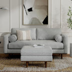 SIMPLIHOME Morrison Mid-Century Modern 72 inch Wide Sofa with Ottoman Set in Mist Grey Tightly Woven Performance Fabric for the Living Room and Family Room