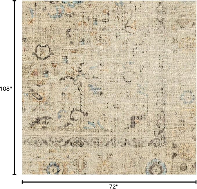 RUGGABLE Washable Vintage Area Rug – Kamran Ivory Opal 6x9, Stain-Resistant, Non-Slip – Medium Machine Washable Rugs for Living Room, Bedroom, Hallway, Entryway & Office–with Standard Pad