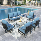 Sophia & William Patio Furniture Sets for 7 Outdoor Conversation Set 6 Pcs with 4 x Armrest Cushioned Sofa Chairs, 1 x 3-Seat Sofa, 1 Marbling Metal Coffee Table Garden Backyard Poolside Navy