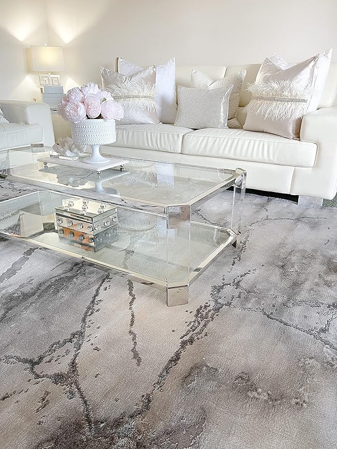 SAFAVIEH Craft Collection Area Rug - 5'3" Square, Grey & Silver, Modern Abstract Design, Non-Shedding & Easy Care, Ideal for High Traffic Areas in Living Room, Bedroom (CFT877G)