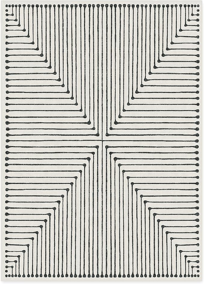 RUGGABLE x Jonathan Adler Machine Washable Modern Area Rug – Inkdrop Black & Ivory 10x14, Stain-Resistant, Non-Slip – Large Rugs for Living Room, Bedroom, Hallway, Entryway & Office–with Standard Pad