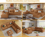 EASE MOOSE Oversized U Shaped Couch,Modular Sectional Convertible Sofa with Wide Deep,Extra Large Faux Leather Scratch Resistant Modern Couch for Big Spaces,Brown