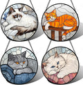 Stained Glass Window Hanging 4 Pcs Set Cute Cat Large 15" - Suncatcher Door Garden Sun Catcher Decor Birthday Mother's Day Christmas Comfort Gifts for Lost Pet Woman Nana Mom Men Friend
