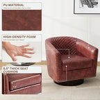 Pia Ricco Faux Leather Swivel Barrel Accent Chairs, 360° Swivel Round Single Sofa Chair, Comfy Upholstered Club Armchair with Nailhead Trim for Living Room/Reading Room/Bedroom, Red Brown