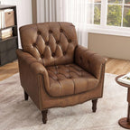 Lumibee Faux Leather Armchair, Contemporary Accent Chair with Nailhead Trims & Wood Legs for Living Room, Upholstered Comfy Arm Chair for Office,Bedroom-Brown