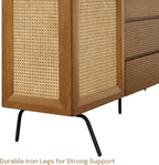 NTC MOSSIC Large Sideboard with 2 Doors and 3 Drawers, Buffet Cabinet with Natural Rattan and Metal Legs, Modern Storage Cabinet for Living Room, and Hallway, Effortless Assembly - Rustic Oak