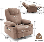 Oversized Swivel Rocker Recliner Chair with Heat and Massage, Large Big Recliner Chair for Living Room, 360 Degree Swivel Rocking Single Sofa with Cup Holders and USB Port(Fabric, Nut Brown)