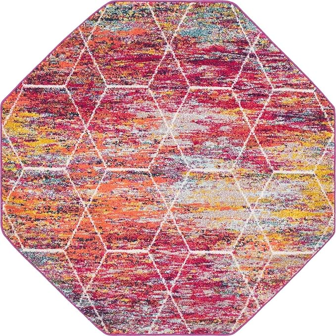Unique Loom Trellis Frieze Collection Area Rug - Geometric (5' Octagon, Multi/ Ivory)