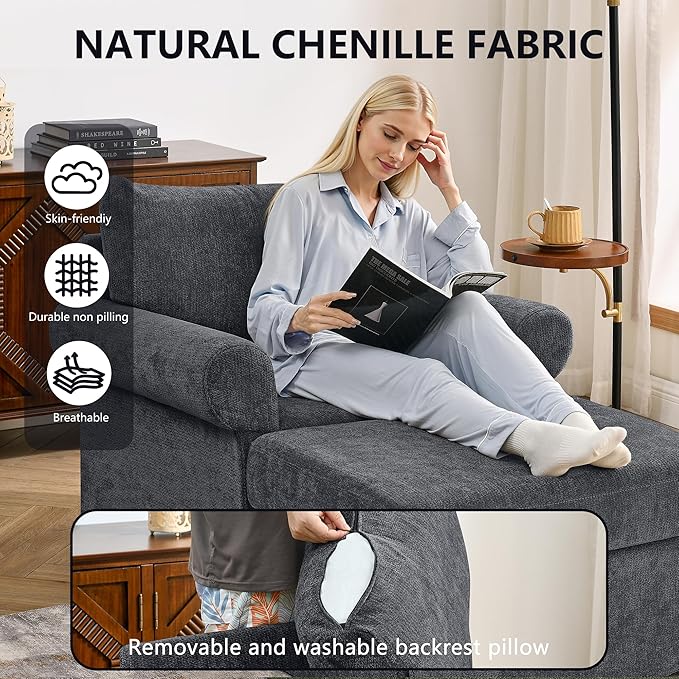 35.82" Accent Chair with Ottoman Upholstered Living Room Chairs for Reading Chair with Chaise Lounge Chairs Indoor, Comfortable Armchair for Bedroom (Gray, 35.82")
