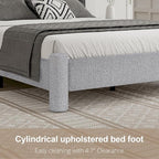 Queen Size Bed Frame, Boucle Upholstered Platform Bed with Headboard and Footboard, Soft Rounded Corners, No Box Spring Required, Easy Assembly, Light Grey
