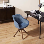 Zouron Mid Century Modern Accent Chair with Wooden Legs, Upholstered Swivel Chair No Wheels, Side Accent Armchair Vanity Chair for Small Space Home Office Living Room Bedroom, Blue