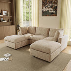 WJShome 100 Inch U Shaped Modern Sofa Modular Sectional Cloud Couch with 2 Ottoman, 4-Seat Chenille Deep Seat Couches for Living Room, Bedroom and Apartment，Khaki