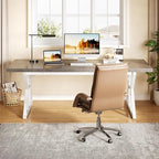 LITTLE TREE 70.8-Inch Large Executive Desk, Modern Computer Office Desk, Wooden Writing Desk Study Table for Home Office, Grey-White