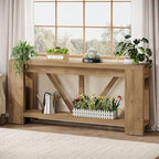 Tribesigns 70.9" Extra Long Entry Table, Farmhouse Wood Console Table with Storage, Modern Accent Sofa Table Behind Couch Foyer Tables for Entryway, Living Room, Entrance, Light Brown