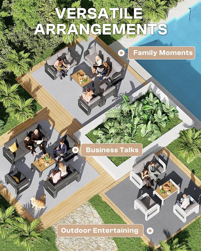 Aluminum Outdoor Patio Furniture Set 5 Piece, Oversized Patio Conversation Sets Widened Armrest & Ultra-Thick Cushions, Deep Seating Modern Sectional Furniture for Backyard, Porch, Gray