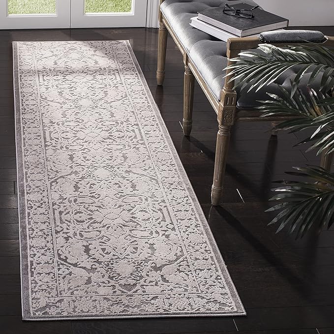 SAFAVIEH Reflection Collection Runner Rug - 2'3" x 8', Dark Grey & Cream, Non-Shedding & Easy Cleaning, Ideal for Living Room, Bedroom (RFT665B)