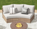 Patio Furniture Sets, 3 Piece Half-Moon Sectional Round Sofa Set, Outdoor Patio Furniture with Cushions for Beach, Pool, Balcony, Beige