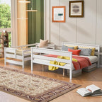 Solid Wood Twin XL Over Queen Bunk Bed with Ladder and Slat Support,Bedroom Detachable Bed Frame w/Easy Assembly & No Box Spring Required,for Kid Adult Boy Girl Teen,White