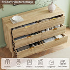 SUNWAVE 6 Drawer Dresser for Bedroom, 49.6" Wide Modern Fluted Dresser with Round Corner, Wood Chest of Drawers for Living Room