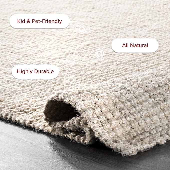 nuLOOM Ashli Solid Farmhouse Jute Area Rug, 8'6" x 11'6", Off-white