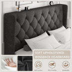 iPormis Full Size Platform Bed Frame with Button Tufted Headboard, Upholstered Bed Frame with Solid Wooden Slats, 8" Underbed Space, No Box Spring Needed, Noise Free, Easy Assembly, Dark Gray