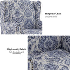 Accent Chair, Upholstered High Back Floral Armchair with Nailhead Trim & Wood Legs, Comfy Wingback Reading Single Sofa Chair for Small Spaces, Living Room, Bedroom ( Navy Blue Floral, Set of 1)