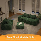 Hobestluk Cloud Single Sofa Memory Foam Couch with Deep Seat L Shaped Sofa with Removable Cover Large Couch for Living Room (Green, Single Sofa)