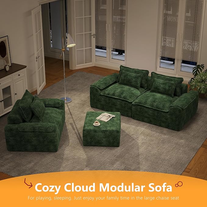 Hobestluk Cloud Single Sofa Memory Foam Couch with Deep Seat L Shaped Sofa with Removable Cover Large Couch for Living Room (Green, Single Sofa)