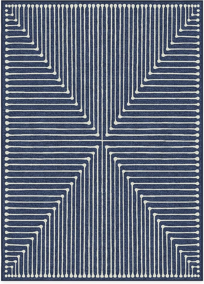 RUGGABLE x Jonathan Adler Machine Washable Modern Area Rug – Inkdrop Lapis Blue 10x14, Stain-Resistant, Non-Slip – Large Rugs for Living Room, Bedroom, Hallway, Entryway & Office–with Standard Pad