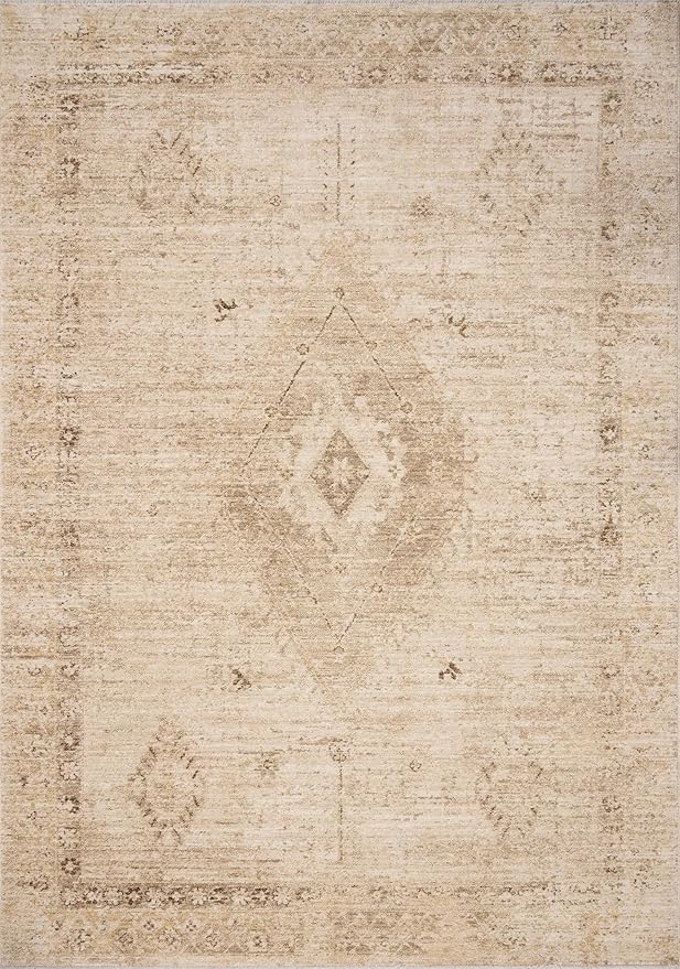 Loloi Chris Loves Julia Palma Collection PLM-06 Natural/Smoke 3'-6" x 5'-6" Fringe Accent Rug Vintage Style Boho Living Room Bedroom Carpet