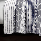 Lush Decor Hygge Geo Pattern Striped 3 Piece Quilt Bedding Set, King, Navy & White
