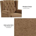 Accent Chair, Upholstered Armchair with Button Tufted High Back & Solid Wood Legs, Comfy Wingback Reading Single Sofa Chair for Small Spaces, Living Room, Bedroom (Brown, Set of 2)