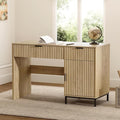 47" Fluted Executive Desk, Modern Wood Home Office Desk with Charging Station, Drawer & Cabinet, Computer Writing Desk for Work Study, Light Oak
