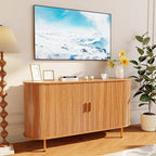 DHH Storage Cabinet, Fluted Sideboard Buffet Cabinet with Tambour Sliding Doors& Adjustable Shelf, Accent Coffee Bar Console Table for Kitchen, Living Room, Entryway (Yellow Walnut 55 Inch)