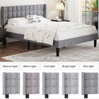 VECELO Headboard Queen Size, Linen Upholstered Headboards Only with Nailhead Trim Wingback, Square Stitched Design, Adjustable Height from 40" to 49.8", Light Grey