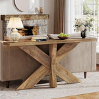Tribesigns 70.9 Inches Long Sofa Table Behind Couch, Farmhouse Console Entry Table with Wooden Geometric Base for Entryway, Living Room, Oak Brown