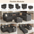 Modular Sectional Sofa Couches, Large Convertible Modular Couches With Storage, 8-Seater Sectional Sofa For Living Room, U Shaped Sectional Couch Sleeper Sofa With Chaise (DarkGrey, 8 Seats)