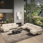 HERA'S HOUSE Oversized Modular Sectional Sofa, 158" U Shaped Cloud Couch with Ottoman and Throw Pillow, Mixed Fabric Sleek Couches for Living Room, Beige