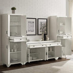 Crosley Furniture Tara 3-Piece Modern Farmhouse Sideboard Buffet Cabinet and Kitchen Storage Pantry Set, Distressed White