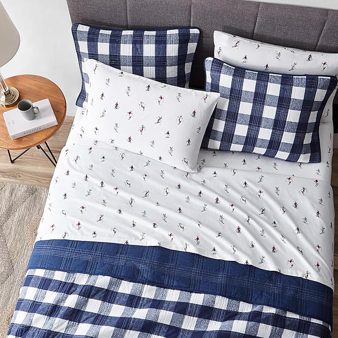 Eddie Bauer - Flannel Sheets Queen Size, Anti-Pilling & Wrinkle Resistant Cotton, Touchably Soft for All-Season Comfort - Bed Sheets with Matching Pillowcases & Fitted Sheet (Ski Slope White)