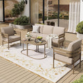Metal Frame Patio Furniture Set, 5 Pieces Modern Outdoor Patio Furniture Set, Wood-Like Patio Seating with Coffee Table and 5" Cushion, Patio Conversation Set for Backyard Deck