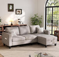 Sectional Sofa and Couches for Living Room, 78'' Brown 3 Seat L-Shaped Couch with Movable Ottoman, Comfy Linen Convertible Sectionals Sofas with Chaise for Apartment, Office, Small Space