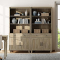 WAMPAT 5 Tier Farmhouse Bookcase 72" Tall Bookshelf with Barn Doors, Large Display Book Shelf with 2 Drawers and Storage Cabinet, Library Wood Bookshelves for Living Room,Kitchen, Wash Grey (2PCS)