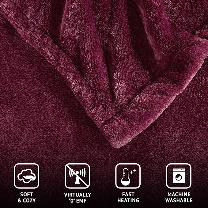 Beautyrest Heated Electric Blanket for Cold Weather, Fast Heating Heated Blanket, Auto Shut Off, Virtually Zero EMF, Multi Heat Setting, UL Certified, Red Full (84 inx80 in)