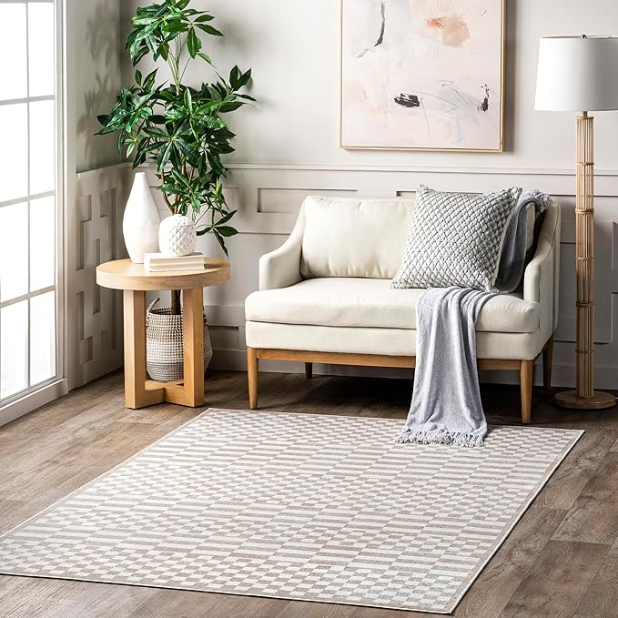 nuLOOM 2'8" x 8' Machine Washable Stain-Resistant Area Rug Medium Profile for Living Room, Bedroom, and Dining Room, Nikita Beige