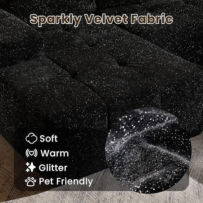 114" Glitter Cloud Sectional Couch with L-Shape Chaise, Modern Boneless Couches for Living Room, Fluffy Tufted Deep Seat Modular Sofa in a Box No Assembly