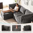 TEKAMON 123" Modular Sectional Sofa with Ottoman,Extra Large Comfy Cloud 4-Seat Deep Seat, Reversible Chaise Modular Sectional Couches for Living Room and Apartmenr,Grey